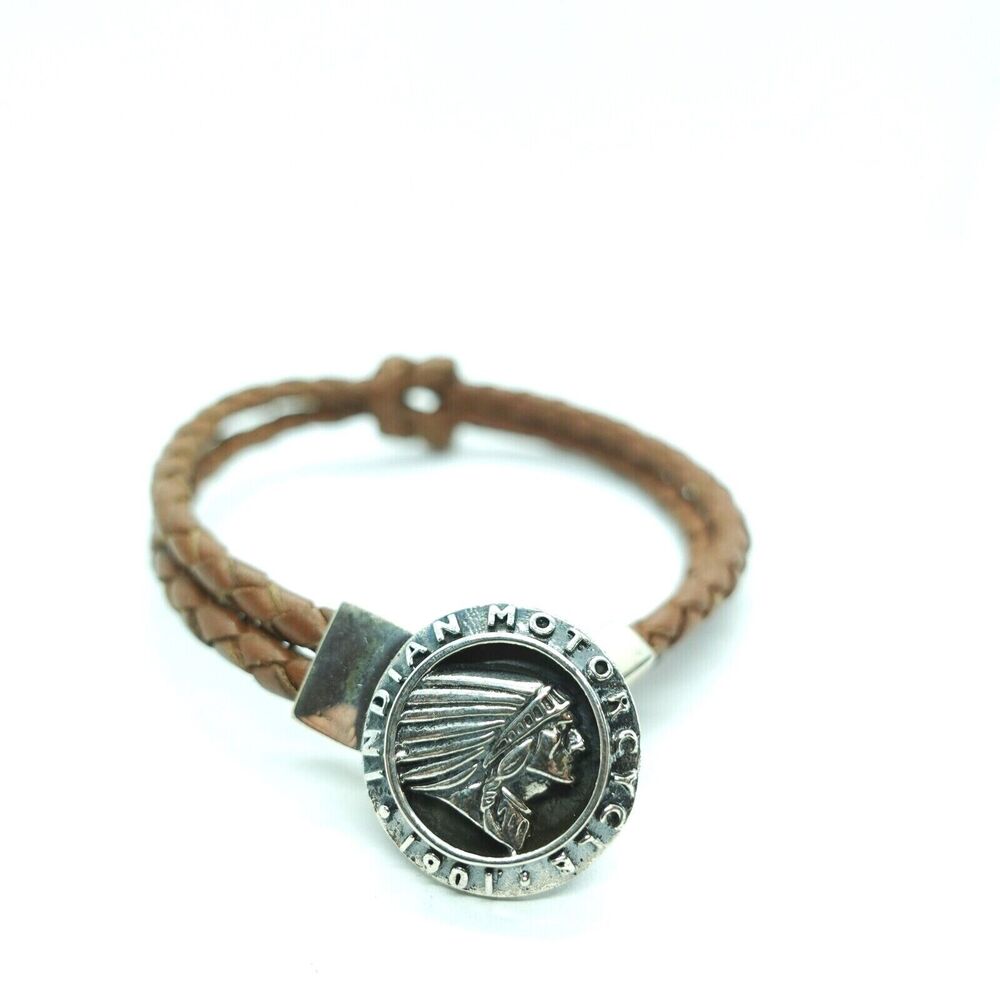 King Baby Studio Double Knotted Brown Leather Bracelet Indian Motorcycle Silver